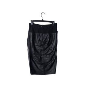 SPORTMAX Black Leather Maternity Panel Pencil Skirt With Ruched Details